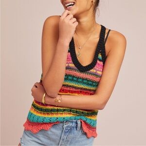 Anthropologie Akemi + Kin Multicolor Striped Knit Tank with Black Trim | Medium